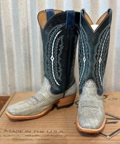 Fenoglio Boots – Grey Smooth Quill Ostrich w Blue